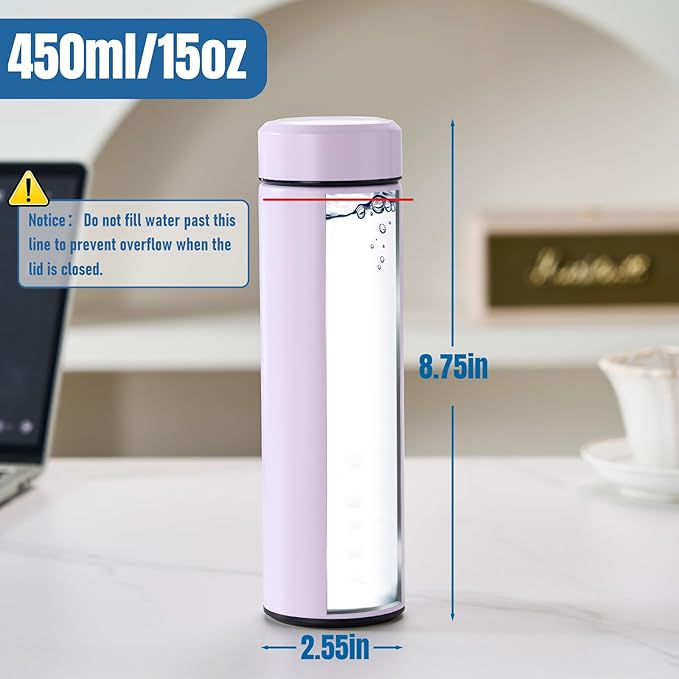 PARACITY Insulated Water Bottle,15 oz Stainless Steel Thermal mug, Double Wall Vacuum Water Bottle, Metal Water Bottle Keeps Hot for 12 Hrs, Cold for 24 Hrs, for Coffee, Drinks(pink)
