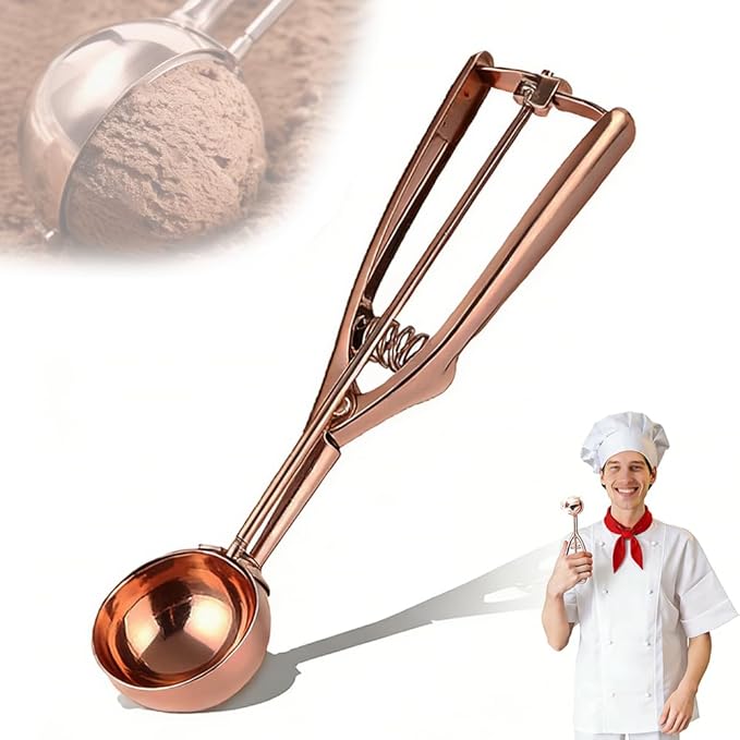 Stainless Steel Ice Cream Scoop Polished Melon Baller Scoop Metal Ice Cream Scoop with Trigger Cookie Scoop for Baking 3 sizes Fruit Spoons Kitchen (Rose Gold, S)