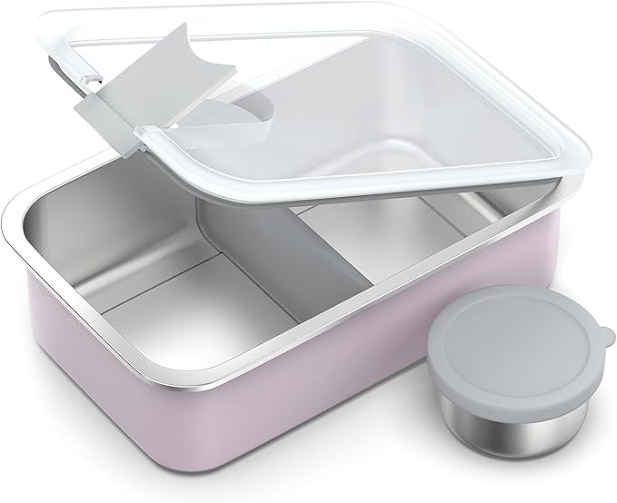 Bakpoco Stainless Steel Bento Lunch Box for Kids, 33oz Leak-Proof Lunch Box Containers, Microwave-Safe, with Adjustable Divider, Convenient Metal Lunchbox for School, Travel