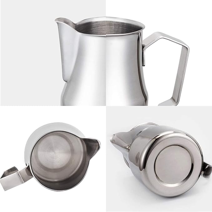 Easyworkz Stainless Steel Espresso Cup 2pcs Set Double Wall 5 oz, Bundled Espresso Steaming Pitcher Stainless Steel 12 oz Coffee Frothing Picther Milk Jug Cappuccino Latte Art Cup