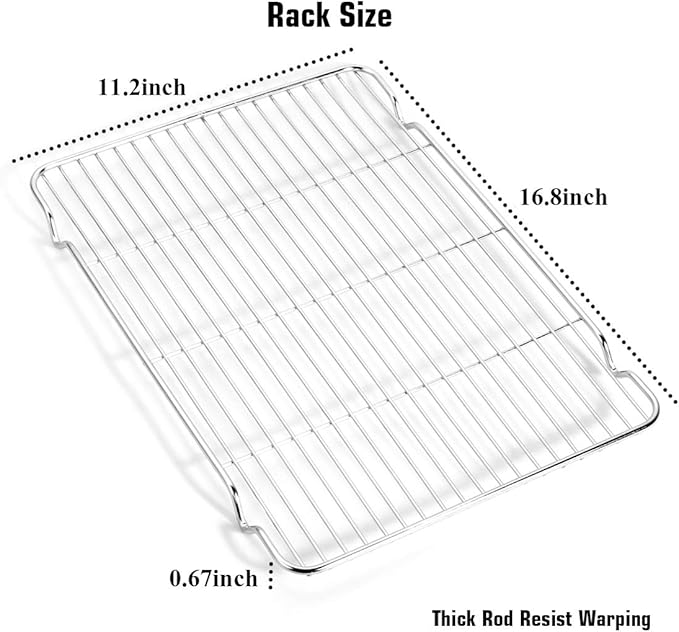 Wildone Baking Sheet & Rack Set [2 Sheets + 2 Racks], Stainless Steel Cookie Pan with Cooling Rack, Size 17.3 x 12.2 x 1 Inch, Non Toxic & Heavy Duty & Easy Clean