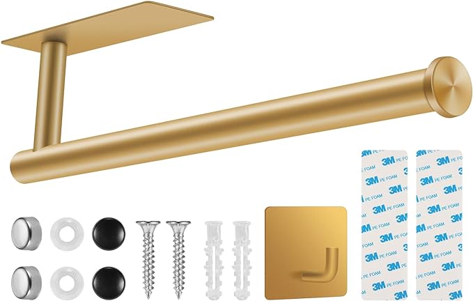 2nd Gen Paper Towel Holder Under Cabinet No Drilling, [More Sturdy] Self Adhesive or Drilling Paper Towel Holder Wall Mount for Kitchen, RV, [Fit Mega Paper Towel Roll] SUS304 Stainless Steel