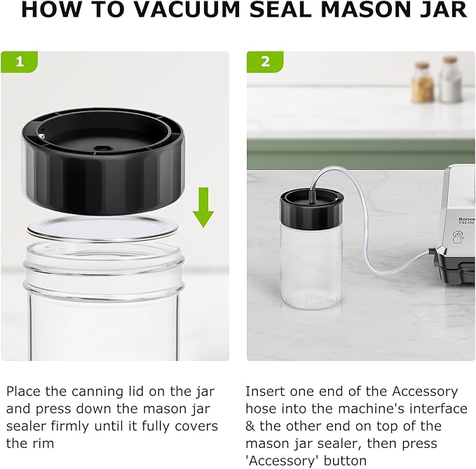 Bonsenkitchen Vacuum Sealer Machine with Mason Jar Sealer Kit | Compact Food Sealer for Kitchen Storage & Meal Prep | Multiple Modes | External Vacuum System & 40 Vacuum Bags, Silver