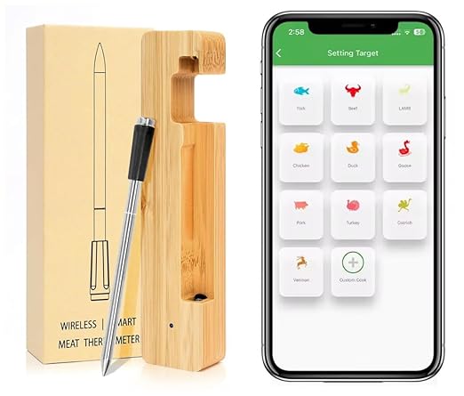 Smart Meat Thermometer 656FT Remote Range Digital Cooking Food Thermometer with Cordless Probe Real-Time Readings from Apps IP68 Waterproof for BBQ, Oven, Grill, Smoker, Air Fryer, Kitchen