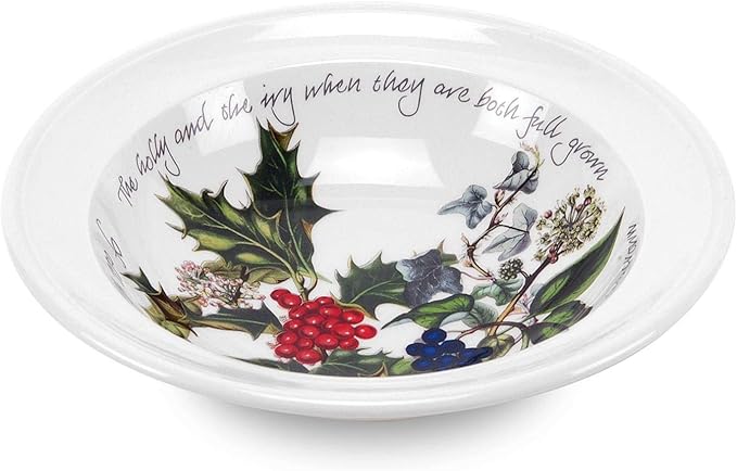 Portmeirion Holly and Ivy 6.5" Cereal Bowls (Set of 6) - Dishwasher & Microwave Safe Round Bowls, Hand-Decorated Earthenware, Everyday Breakfast Bowls for Holiday Dinnerware