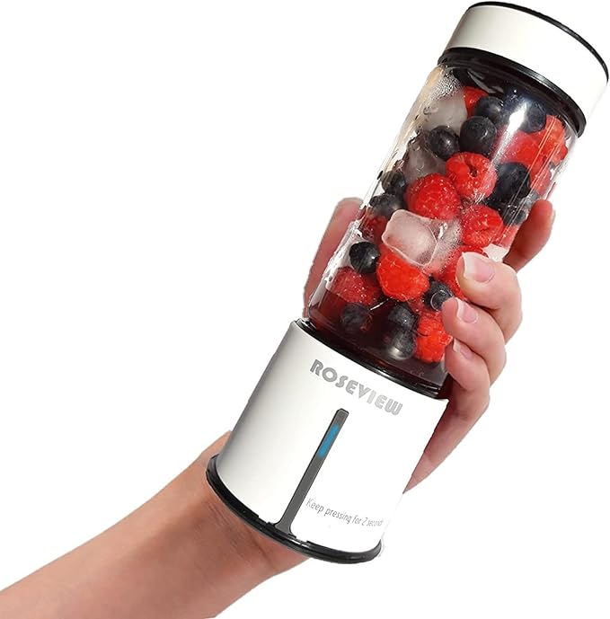 Portable Smoothie Blender ROSEVIEW Glass Cordless Mini Shakes Cup blend for smoothies USB rechargeable juicer 2 battery Handheld Personal travel Jet mixer