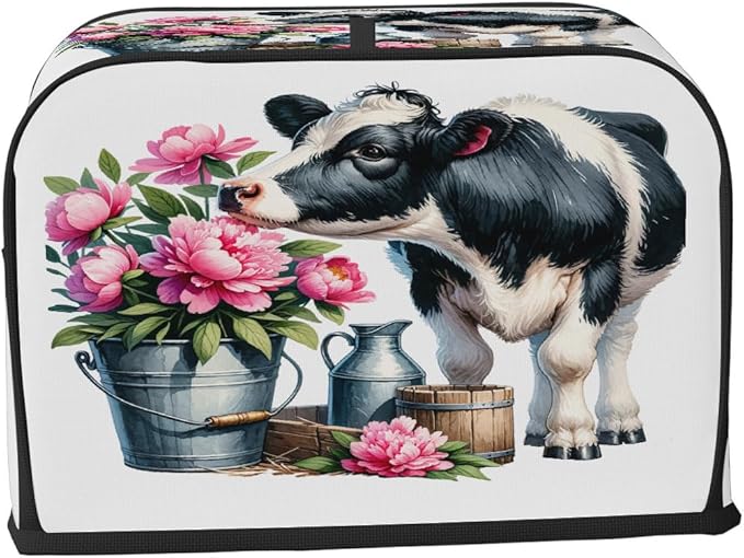 Animal Cow Pink Flower Toaster Cover 2 Slice Dust and Fingerprint Protection Toaster Bread Maker Covers Washable Kitchen Small Appliance Covers for Kitchen Accessories Decor Bakeware Women Gift