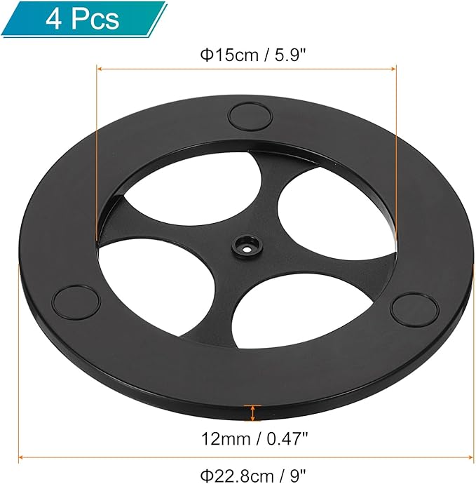 uxcell 4 Pcs Lazy Susan, 9 Inch Turntable Organizer 360 Degree Rotating Ball Bearing Turntable Organizer with Base for Kitchen Cabinet Pantry Organization and Storage, Black