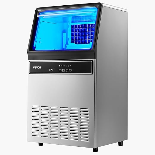 VEVOR Commercial Ice Maker Machine 120 lbs/24H, Under Counter Ice Maker with 33 lbs Storage Bin 45 Cubes in 8-10Mins, Stainless Steel &Freestanding Ice Machine with LED Display for Home Bar Cafe