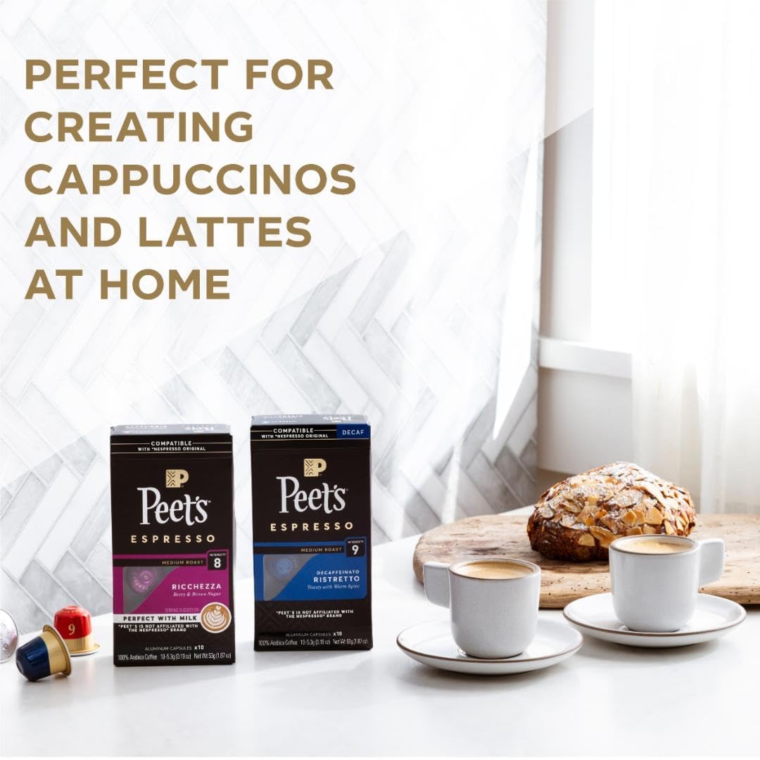 Peet's Coffee, Dark Roast Espresso Capsules, Compatible with Nespresso Original Machine - Nerissimo Intensity 11, 50 Count (5 Boxes of 10 Espresso Capsules)
