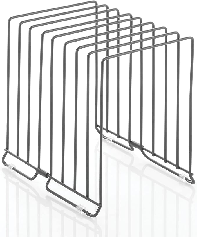 mDesign Large Metal Wire Organizer Rack for Kitchen Cabinet, Pantry, Shelves - Holder with 8 Slots for Baking Sheets, Skillets, Frying Pans, Pots, Lids, Cutting Boards, Appliances - Dark Gray