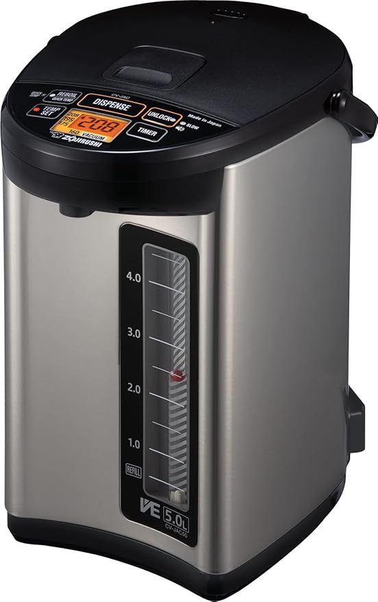 Zojirushi CV-JAC50XB, VE Hybrid Water Boiler & Warmer, 5.0 Liter, Stainless Black, Made in Japan & NP-HCC10XH Induction Heating System Rice Cooker and Warmer, 1 L, Stainless Dark Gray