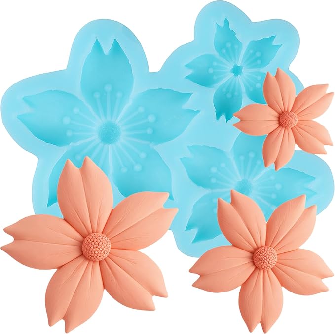 Flower Fondant Molds Cherry Blossom Silicone Mold for Cake Decorating Cupcake Topper Chocolate Candy Gum Paste Polymer Clay