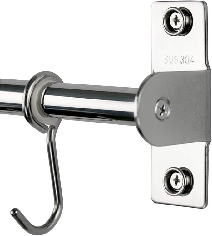 Sliding Hooks, Wall Mounted Rail, Stainless Steel Utensil Holder and Pot Lid Rack for Kitchen Tools, Towel, Pot Pan, Loofah, Spoon - Polished Finish, 6 Hooks