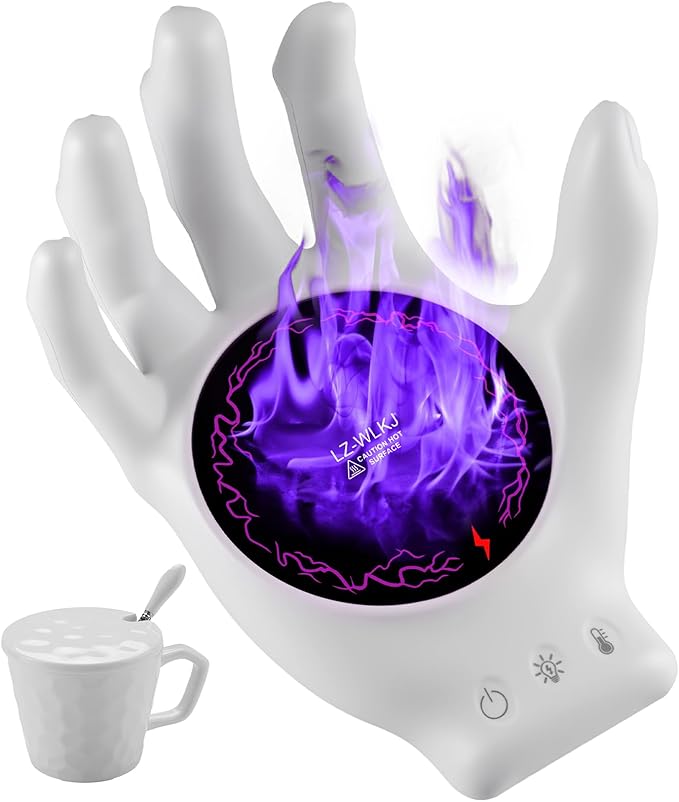 Devil's Hand Heating Mug Warmer Set - 3 Temp Settings & 8H Timer, Coffee Cup Warmer Plate for Desk Auto Shut Off, Ideal Beverage Warmer Gift for Coffee, Tea, Milk (White)