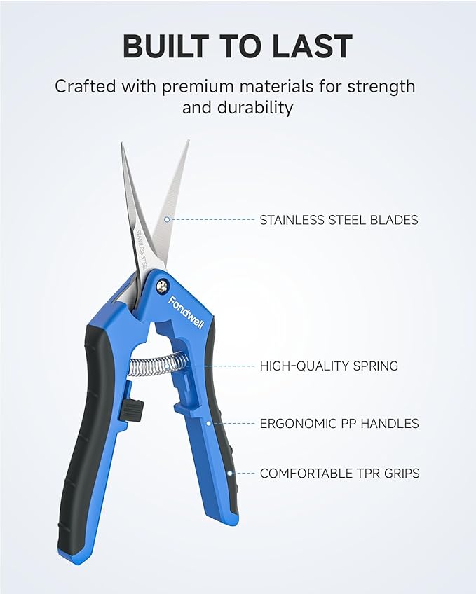 Fondwell 6.5" Garden Shears Trim Scissors: 2 Pack of Pruning Shears for Gardening - Ultra Sharp Garden Clippers with Straight Blades