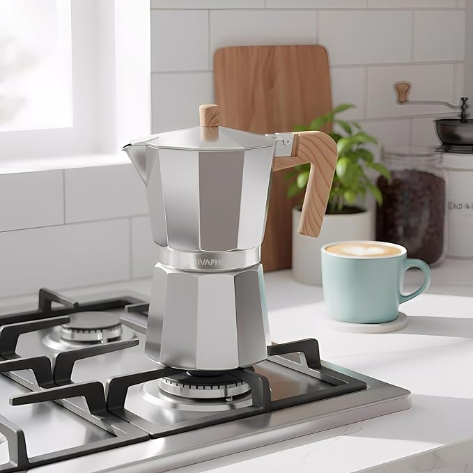 Sivaphe Aluminum Moka Pot 12 Espresso Cups, Percolator Espresso and Coffee Maker, Portable Stovetop Italian and Cuban Café Brewer for Home and Camping Sliver