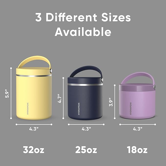 Hydrapeak 25oz Stainless Steel Vacuum Insulated Food Jar for Hot Food and Cold Food, Wide Mouth Leak-Proof Soup Jar for Adults, 10 Hours Hot and 16 Hours Cold (Black)