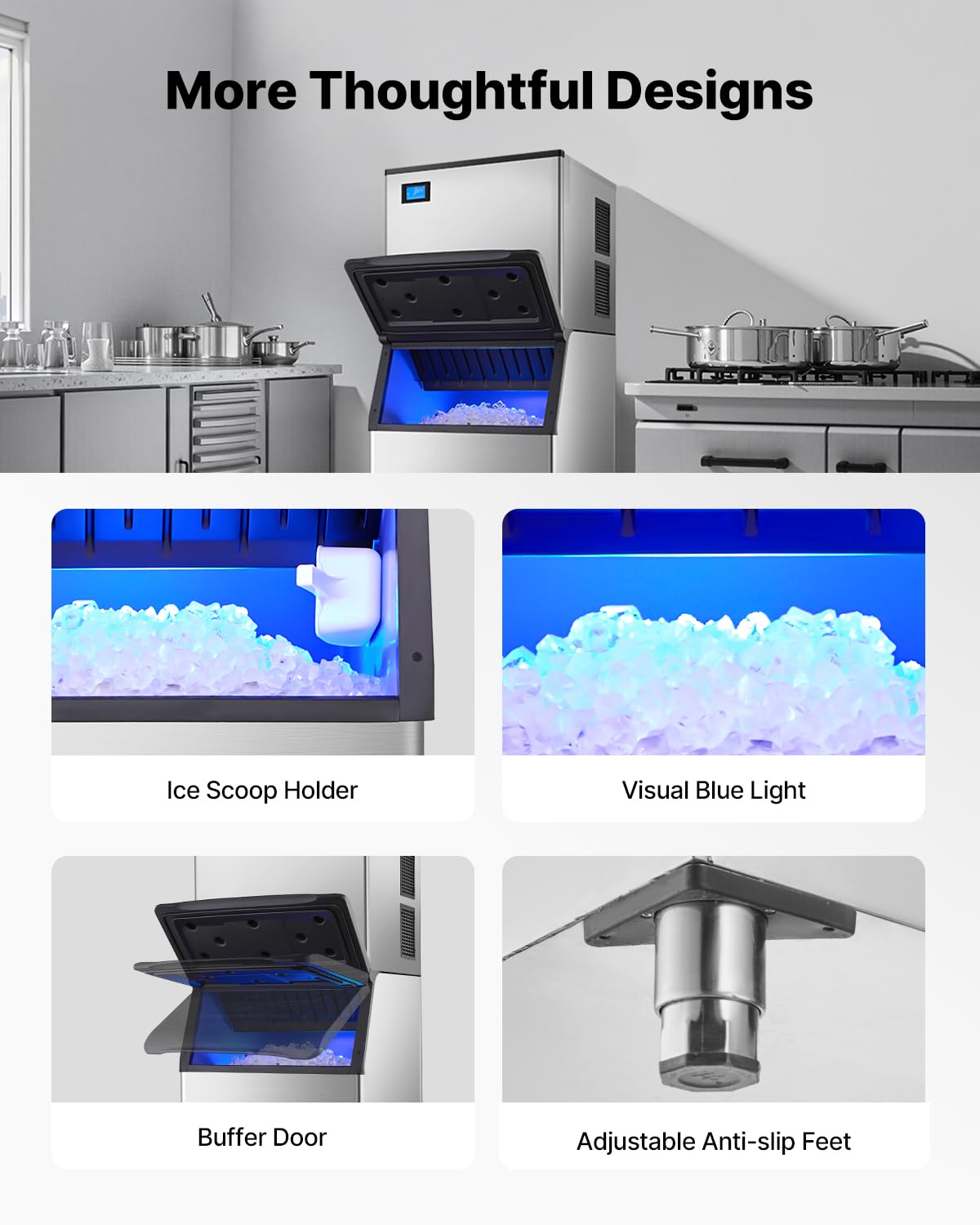 VEVOR Commercial Ice Maker Machine, 800LBS/24H Ice Making Machine with 500LBS Large Storage Bin, Auto Self-Cleaning Ice Maker Machine with Touchscreen for Bar Cafe Restaurant Business Commercial