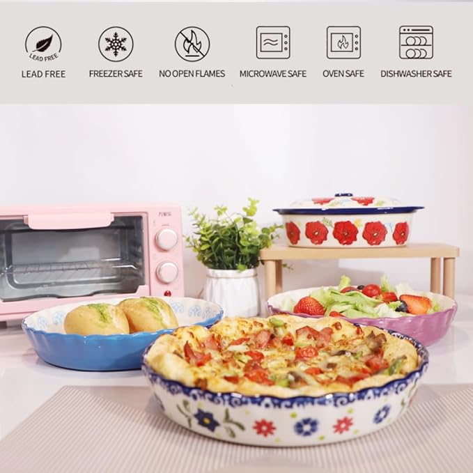 Pie Pans, 11 Inches Ceramic Quiche Pans, Round Pie Tins for Pie, Pizza, Cake, Dinner, Banquet,Oven Safe