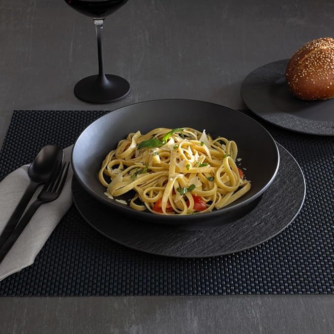 Villeroy & Boch Manufacture Rock 12-Piece Dinnerware Set, Service for 4, Dinner Plates, Salad Plates & Pasta Bowls, Premium Porcelain, Made in Germany, Matte Black