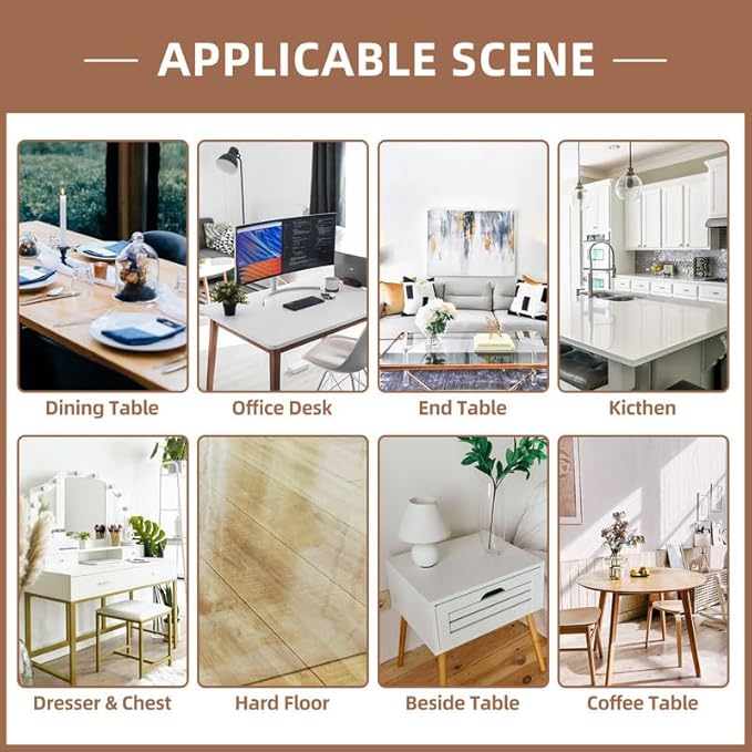 Warmstar Clear Table Cover Protector 36 x 84 Inch,1.5mm Thick Plastic Table Cover Rectangle,PVC Clear Table Protector,Desk Protector Mat for Kitchen, Dresser, Writing Desk，Dining Room Table