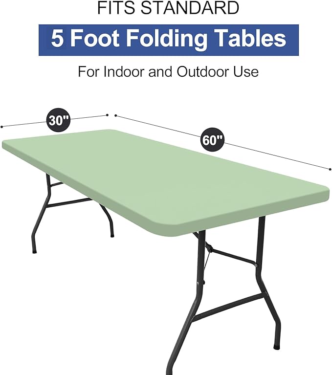 homing Rectangle Table Cloth Cover, Waterproof Polyester Elastic Fitted Tablecloth, Fits for 5 Foot Folding Tables, Washable Table Protector for Picnic, Camping, Outdoor (Green, 30" x 60")