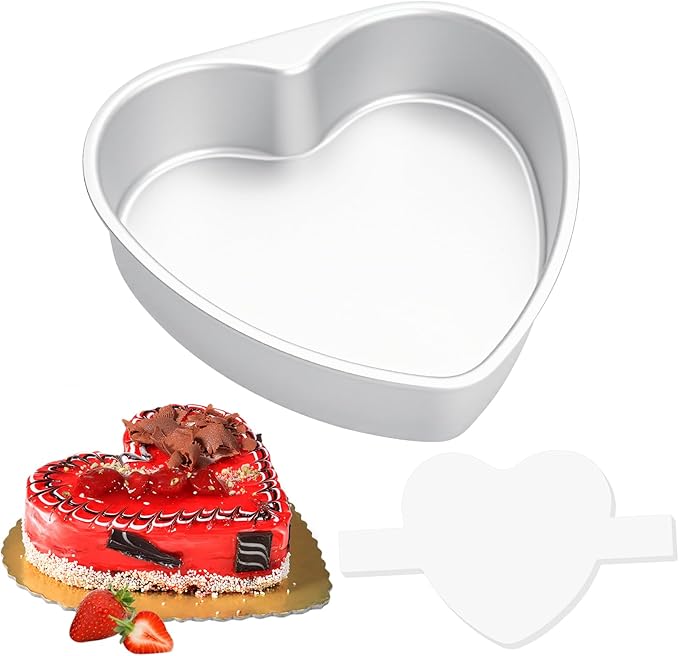 6 Inch Heart Shaped Cake Pan with 50 Pieces Parchment Paper,Non-stick Aluminum Heart Cake Pan Baking Tin for Birthday Wedding