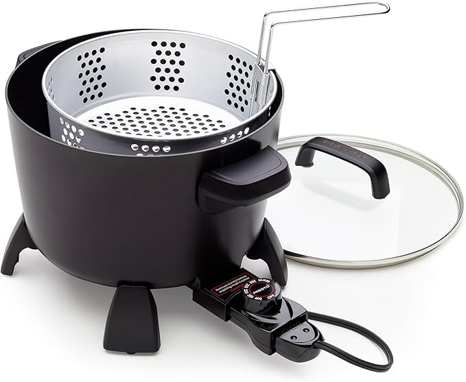 Presto 8-Quart Big Kettle, Steamer and Deep Fryer Multi-Cooker, Black