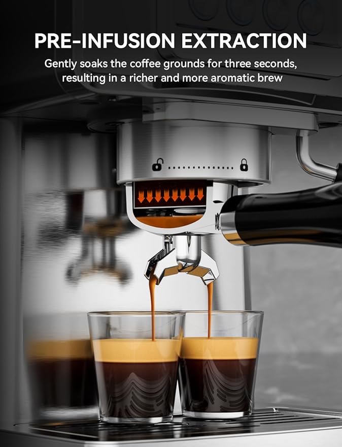 SUMSATY Espresso Machine 20 Bar, Stainless Steel Espresso Maker Professiona Coffee Maker with Power Steam & LED Display for Home Barista, Americano, Latte, Cappuccino Maker, 1.8L Water Tank