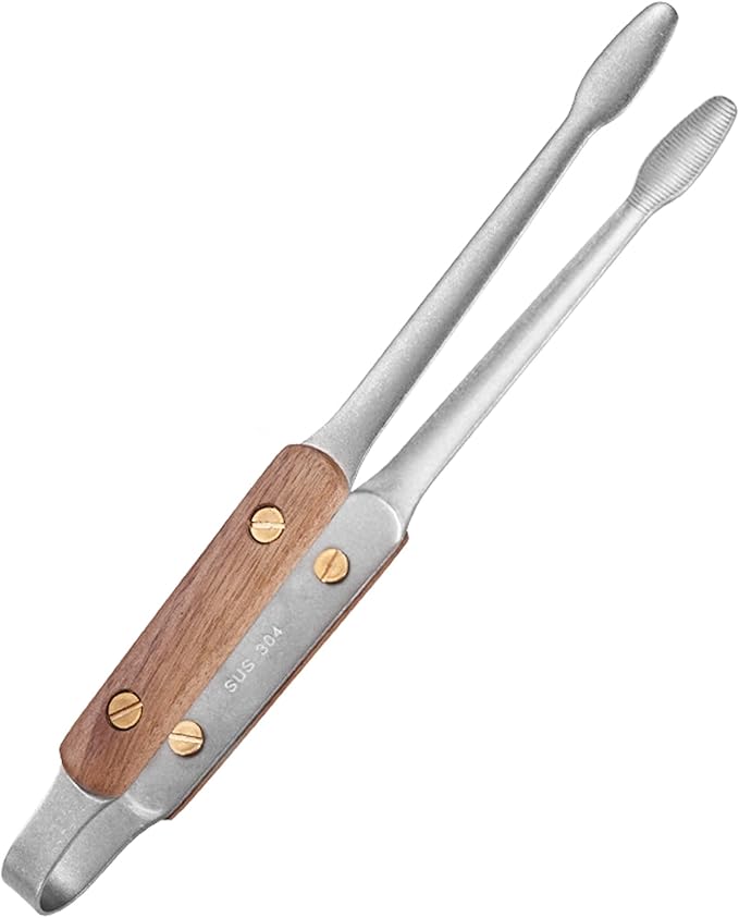 Longjet Kitchen Tweezers Metal Tongs for Cooking - Reptile Feeding Tongs for Gecko, Bearded Dragon, Snake - Long Forceps for Aquarium Plant (Silvery Walnut-9.5"/1Pcs)