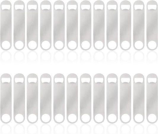 24 Pack Flat Beer Bottle Opener 7 inch Heavy Duty Stainless Steel Flat Bottle Opener Metal Beer Bottle Openers Silver Beer Openers for Bartender Kitchen Bar or Restaurant (Silver, 7 inch)