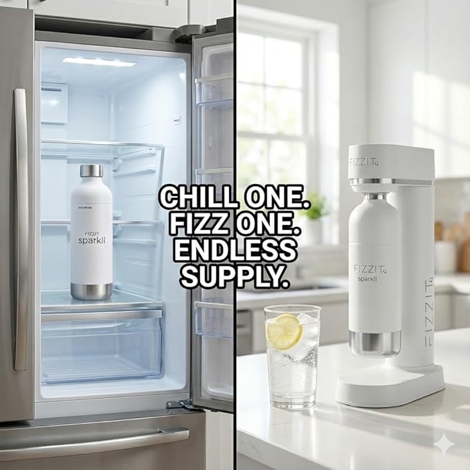 FIZZ IT Spärklí 1L Stainless Steel Carbonation Bottle 2-Pack – Reusable Sparkling Water Maker Accessory Dishwasher Safe Leakproof – Fits Aarke II & III, Philips & More – BPA-Free, Cup Holder Friendly