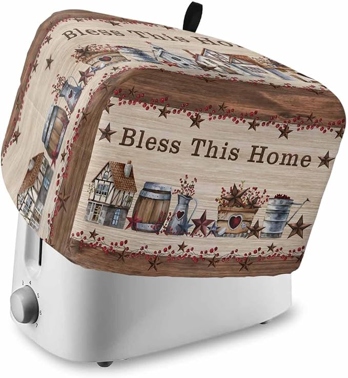 Country Star Toaster Cover 2 Slice, Small Kitchen Appliance Cover, Farmhouse Beige Brown Wood Rustic Barn Toaster Oven With Loop, Bread Machine Polyester Dust Protection