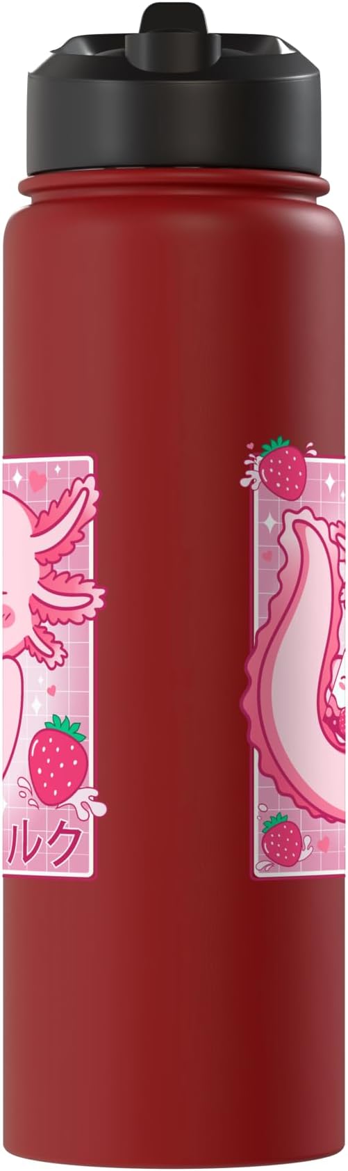 Kawaii Axolotl Strawberry Milk Shake Carton Japanese Anime Stainless Steel Insulated Water Bottle