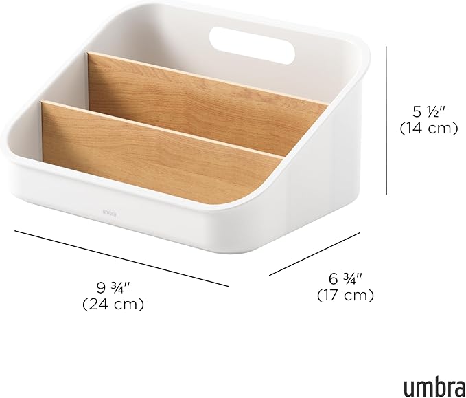 Umbra Bellwood Packet Organizer, Divided Tray for Pantry Ingredients and Other Small Items, Made of Durable Plastic and Wood, Natural/White