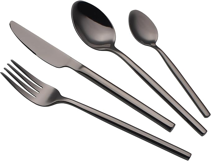 24 Piece Silverware Set For 6 Black Heavy duty 18/10 Stainless Steel Flatware Set Modern Design Knife/Fork/Spoon Mirror Polished Dishwasher Safe Cutlery Set with Gifts