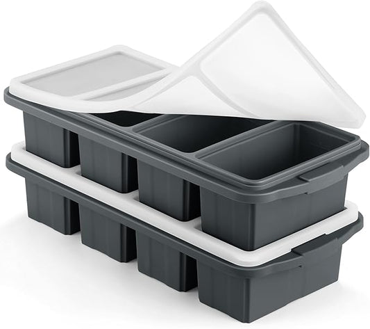 Ztomine Silicone Freezer Tray With Lid - Silicone Freezer Food Molds- Large Ice Cube Tray,Silicone Freezer Container,Freeze & Store Soup, Sauce, Broth,Leftovers - Makes 4 Perfect 1 Cup