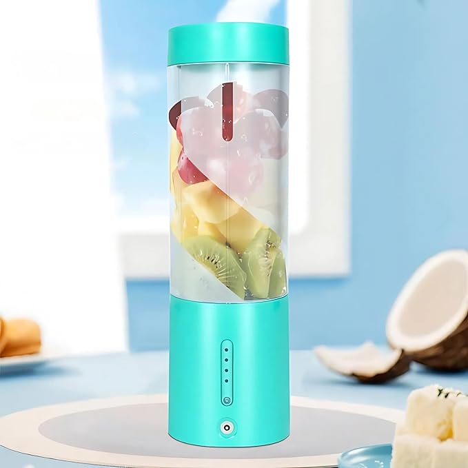 Portable Juicer Blender, USB Rechargeable Smoothie Maker with 6 Upgraded Blades and 4000mAh Battery, 450ml/15oz Capacity, Ideal for Smoothies, Protein Shakes, Travel and Office (Mint Blue)