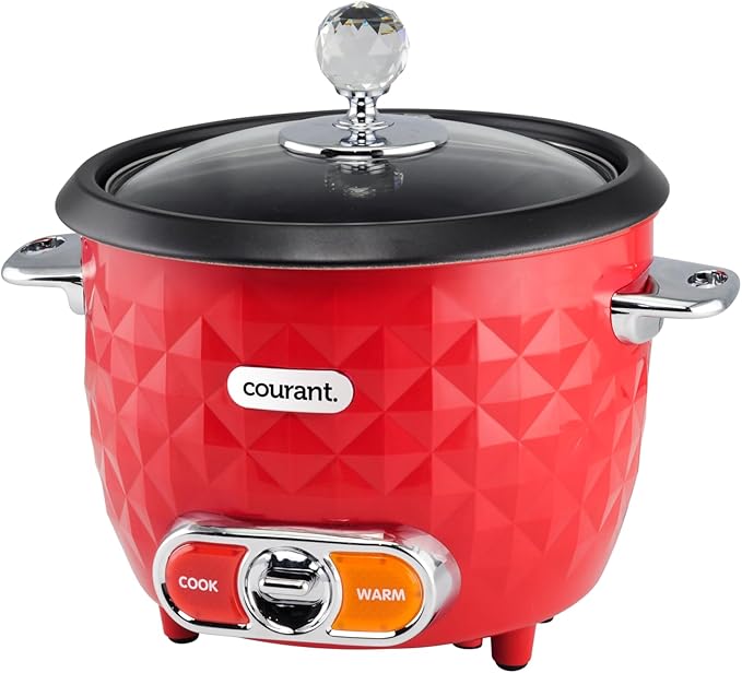 Courant Rice Cooker 10-Cup (Cooked) Steaming basket One-Touch Operation, Automatic Keep Warm Function, red