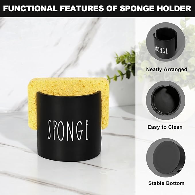 Kitchen Soap Dispenser Set, 16.9 fl oz Hand and Dish Soap Dispensers with Tray, Black Kitchen Soap Dispenser Set with Sponge Holder, Instant Dry Tray, Countertop Sink Organizer Accessories