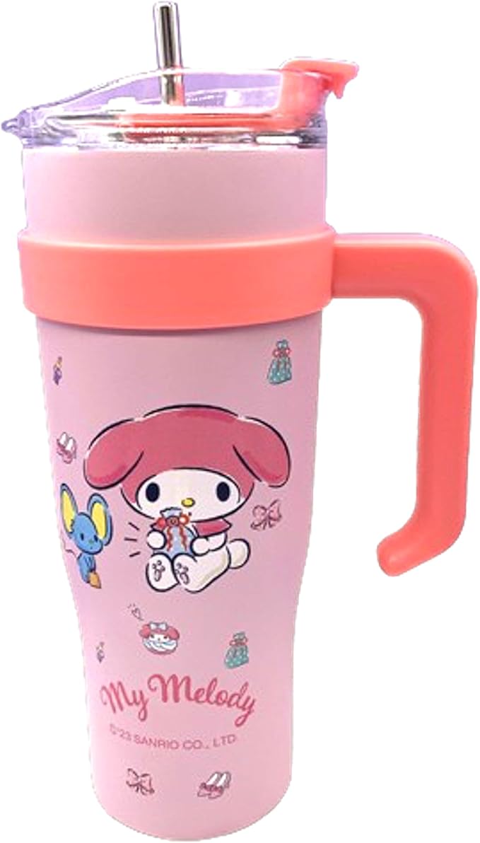 Melody & Mouse Stainless Steel Insulated Tumbler with Lid, Straw & Handle 1200ml - XL Size, Pink