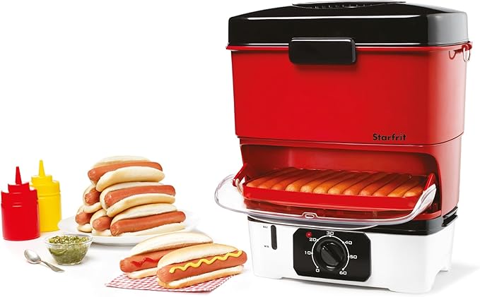 Starfrit Electric Hot Dog Steamer - Steams up to 12 Hot-Dogs - Nestable Components for Easy Storage