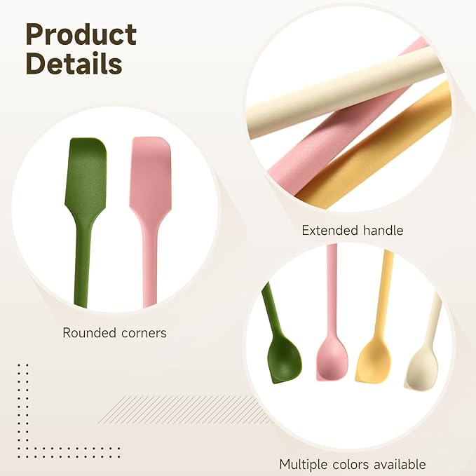 24 Pcs Silicone Spatula Set, Dual Head Mini Spatulas with Long Handle, Makeup Scraper Spatula for Kitchen, Easy to Clean, Multiple Colors
