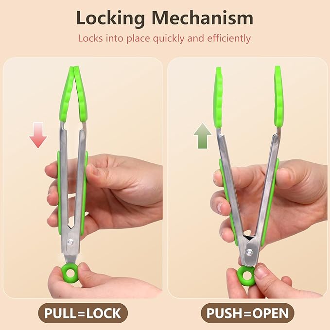ForTomorrow 7 Inch Small Kitchen Tongs with Silicone Tips, Mini Serving Food Tongs Stainless Steel for Salad, Grilling, Frying and Cooking, 5 Pieces
