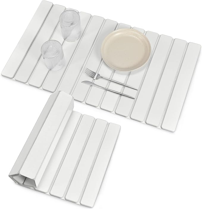 Large Stone Dish Drying Mats for Kitchen Counter, 28"(L)×16"(W), Fast Drying Collapsible Dish Drying Mat, Eco-Friendly Absorbent Diatomaceous Earth Mats for Dishes Bottles, Match Any Countertop