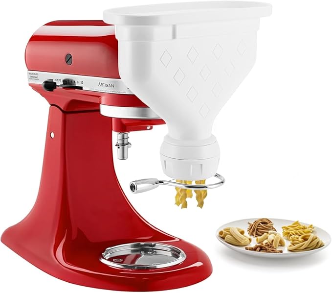 6-Piece Pasta Maker Attachment for KitchenAid Stand Mixer, Heavy Duty Homemade Pasta Press with Dual Feed Ports, Includes 6 Shaping Discs, Dishwasher Safe & Easy Clean Accessories