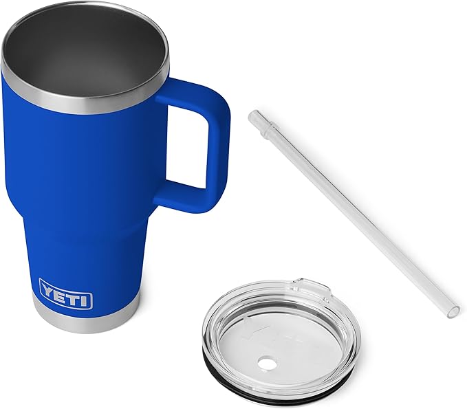 YETI Rambler 35 oz Straw Mug 2.0 - Double-Wall Vacuum Insulation for Cold Beverages – Dishwasher Safe – Cupholder Compatible – Reusable Straw – Comfortable Grip Handle – Travel Mug - Royal Blue