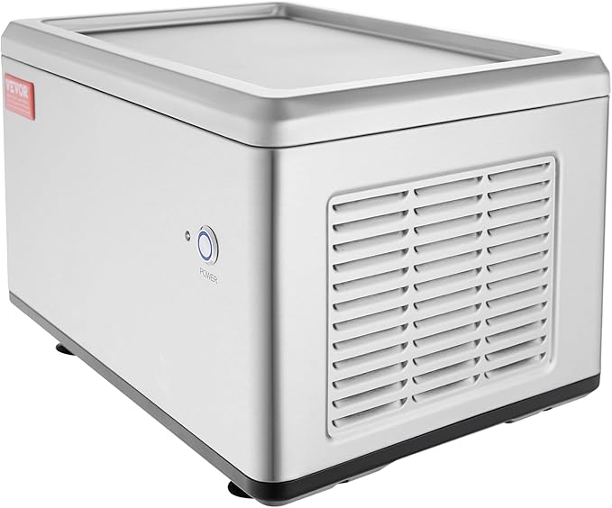 VEVOR Fried Ice Cream Machine, 12.6" x 8.5" 120W Stir-Fried Ice Cream Roll Maker with Compressor and 2 Scrapers, for Making Dessert Rolls, Frozen Yogurt