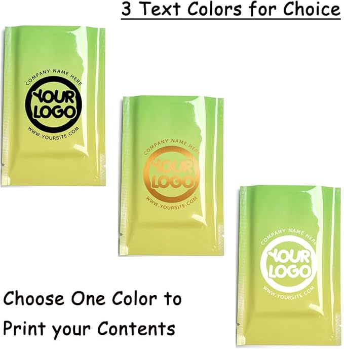 100 Pcs Custom Glossy Mini Mylar Bags, Custom Logo/Text/Barcode, Single Side One Color Print, Heat Seal Pouches with Tear Notches for Food, Small Business, Retail (Yellow Glossy, 10 * 15CM/4.0"*6.0")
